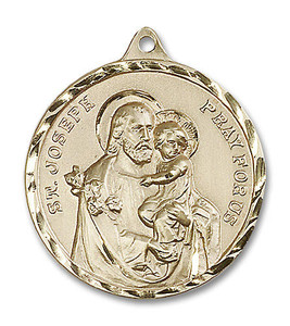 Extra Large St Joseph Medal - 14kt Gold 1 3/8 x 1 1/8 Round Pendant 0203K Extra Large St Joseph Medal - 14kt Gold 1 3/8 x 1 1/8 Round Pendant 0203K