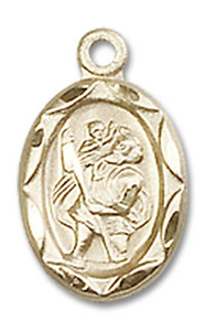 Embellished St Christopher Medal Charm - 14kt Gold Oval Pendant 0301C Embellished St Christopher Medal Charm - 14kt Gold Oval Pendant 0301C
