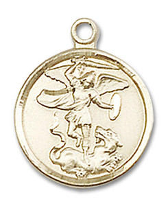 St Michael and Guardian Angel Medal - 14kt Gold 5/8 x 1/2 Round Pendant 0601R St Michael and Guardian Angel Medal - 14kt Gold 5/8 x 1/2 Round Pendant 0601R