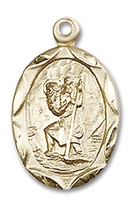 St Christopher Medal - 14kt Gold 3/4 x 3/8 Oval Pendant 0612C St Christopher Medal - 14kt Gold 3/4 x 3/8 Oval Pendant 0612C