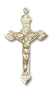 Extra Large Embellished Crucifix Pendant - 14kt Gold 1 7/8 x 1 1/8 0635 Extra Large Embellished Crucifix Pendant - 14kt Gold 1 7/8 x 1 1/8 0635