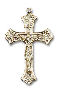 Embellished Crucifix Pendant - 14kt Gold 2 Sizes Embellished Crucifix Pendant - 14kt Gold 2 Sizes