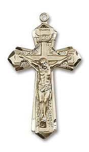 Extra Large Embellished Crucifix Pendant - 14kt Gold 1 5/8 x 7/8 0650 Extra Large Embellished Crucifix Pendant - 14kt Gold 1 5/8 x 7/8 0650