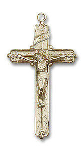 Extra Large Embellished Crucifix Pendant - 14kt Gold 1 3/8 x 3/4 0655 Extra Large Embellished Crucifix Pendant - 14kt Gold 1 3/8 x 3/4 0655