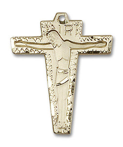Large Primative Crucifix Pendant - 14kt Gold 1 1/8 x 7/8 0661 Large Primative Crucifix Pendant - 14kt Gold 1 1/8 x 7/8 0661