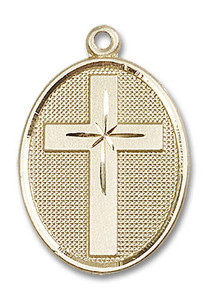 Large Cross Medal - 14kt Gold 1 1/8 x 3/4 Oval Pendant 0783 Large Cross Medal - 14kt Gold 1 1/8 x 3/4 Oval Pendant 0783