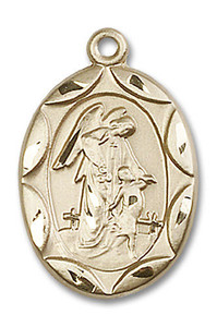 Large Embellished Guardian Angel Medal - 14kt Gold 1 x 5/8 Oval Pendant 0801E Large Embellished Guardian Angel Medal - 14kt Gold 1 x 5/8 Oval Pendant 0801E