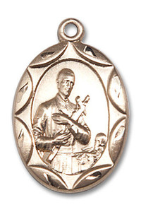 Large Embellished St Gerard Medal - 14kt Gold 1 x 5/8 Oval Pendant 0801G Large Embellished St Gerard Medal - 14kt Gold 1 x 5/8 Oval Pendant 0801G