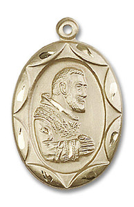 Large Embellished St Padre Pio Medal - 14kt Gold 1 x 5/8 Oval Pendant 0801PI Large Embellished St Padre Pio Medal - 14kt Gold 1 x 5/8 Oval Pendant 0801PI