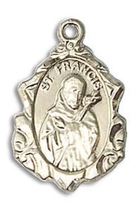 Embellished St Francis Medal - 14kt Gold 3/4 x 1/2 Pendant 0822FC Embellished St Francis Medal - 14kt Gold 3/4 x 1/2 Pendant 0822FC