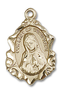 Embellished Our Lady of Guadalupe Medal - 14kt Gold 3/4 x 1/2 Pendant 0822F Embellished Our Lady of Guadalupe Medal - 14kt Gold 3/4 x 1/2 Pendant 0822F