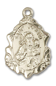 Embellished St Joseph Medal - 14kt Gold 3/4 x 1/2 Pendant 0822K Embellished St Joseph Medal - 14kt Gold 3/4 x 1/2 Pendant 0822K
