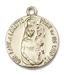 Our Lady of Loretto Pilot Medal - 14kt Gold 3/4 x 5/8 Round Pendant 0826 Our Lady of Loretto Pilot Medal - 14kt Gold 3/4 x 5/8 Round Pendant 0826