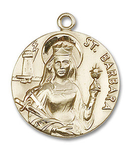 Large St Barbara Medal - 14kt Gold 1 x 7/8 Round Pendant 0834 Large St Barbara Medal - 14kt Gold 1 x 7/8 Round Pendant 0834