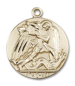 Large St Michael Medal - 14kt Gold 1 x 7/8 Round Pendant 0840 Large St Michael Medal - 14kt Gold 1 x 7/8 Round Pendant 0840