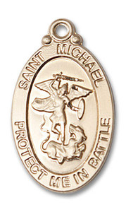 Large St Michael Medal - 14kt Gold 1 1/8 x 5/8 Oval Pendant 1171 Large St Michael Medal - 14kt Gold 1 1/8 x 5/8 Oval Pendant 1171