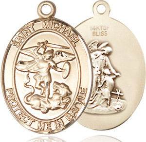 St Michael and Guardian Angel Medal - 14kt Gold Oval Pendant 2 Sizes St Michael and Guardian Angel Medal - 14kt Gold Oval Pendant 2 Sizes