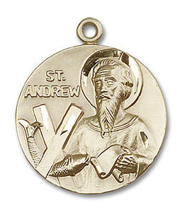 Large St Andrew Medal - 14kt Gold 1 x 7/8 Round Pendant 1552 Large St Andrew Medal - 14kt Gold 1 x 7/8 Round Pendant 1552