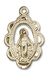 Cut Out Embellished Miraculous Medal - 14kt Gold 5/8 x 3/8 Pendant 1610 Cut Out Embellished Miraculous Medal - 14kt Gold 5/8 x 3/8 Pendant 1610