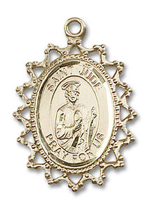 Filligree St Jude Medal - 14kt Gold 1 x 3/4 Pendant 1619J Filligree St Jude Medal - 14kt Gold 1 x 3/4 Pendant 1619J