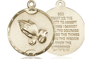Praying Hands Serenity Medal - 14kt Gold 7/8 x 3/4 Round Pendant 1629 Praying Hands Serenity Medal - 14kt Gold 7/8 x 3/4 Round Pendant 1629