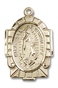 Embellished Large Our Lady of Guadalupe Medal - 14kt Gold 1 x 5/8 Pendant 2080 Embellished Large Our Lady of Guadalupe Medal - 14kt Gold 1 x 5/8 Pendant 2080