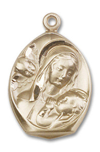 Madonna and Child Medal - 14kt Gold Oval Pendant 2 Sizes Madonna and Child Medal - 14kt Gold Oval Pendant 2 Sizes