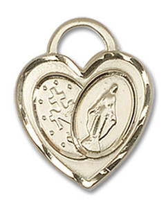 Heart Shaped Miraculous Medal Pendant - 14kt Gold 3/4 x 5/8 3212 Heart Shaped Miraculous Medal Pendant - 14kt Gold 3/4 x 5/8 3212