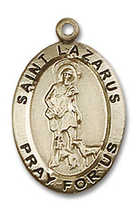St Lazarus Medal - 14kt Gold 3/4 x 1/2 Oval Pendant 3990 St Lazarus Medal - 14kt Gold 3/4 x 1/2 Oval Pendant 3990
