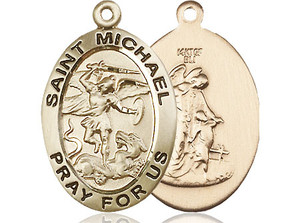 Large St Michael & Guardian Angel Medal - 14kt Gold 1 x 5/8 Oval Pendant 4027 Large St Michael & Guardian Angel Medal - 14kt Gold 1 x 5/8 Oval Pendant 4027