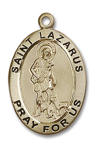 Large St Lazarus Medal - 14kt Gold 1 x 5/8 Oval Pendant 4030 Large St Lazarus Medal - 14kt Gold 1 x 5/8 Oval Pendant 4030