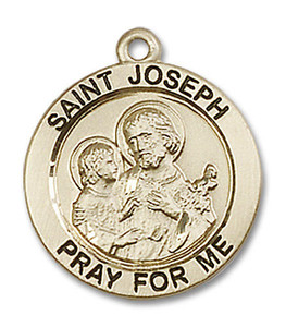 St Joseph Patron St Medal - 14kt Gold 3/4 x 3/4 Round Pendant 4055 St Joseph Patron St Medal - 14kt Gold 3/4 x 3/4 Round Pendant 4055