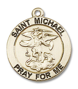 St Michael Medal - 14kt Gold 3/4 x 3/4 Round Pendant 4057 St Michael Medal - 14kt Gold 3/4 x 3/4 Round Pendant 4057