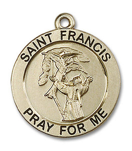 Large St Francis Medal - 14kt Gold 1 x 7/8 Round Pendant 4084 Large St Francis Medal - 14kt Gold 1 x 7/8 Round Pendant 4084