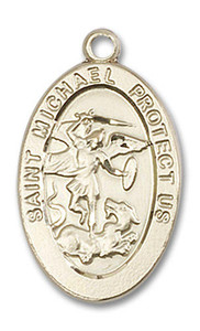 St Michael Medal - 14kt Gold 7/8 x 1/2 Oval Pendant 4123R St Michael Medal - 14kt Gold 7/8 x 1/2 Oval Pendant 4123R