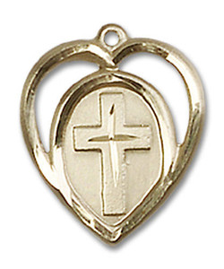 Cut Out Heart Shaped Cross Pendant - 14kt Gold 5/8 x 1/2 4132 Cut Out Heart Shaped Cross Pendant - 14kt Gold 5/8 x 1/2 4132