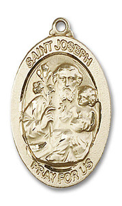 Large St Joseph Medal - 14kt Gold 1 1/8 x 5/8 Oval Pendant 4145K Large St Joseph Medal - 14kt Gold 1 1/8 x 5/8 Oval Pendant 4145K