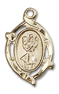 Embellished St Christopher Medal - 14kt Gold 5/8 x 3/8 Oval Pendant 4152C Embellished St Christopher Medal - 14kt Gold 5/8 x 3/8 Oval Pendant 4152C