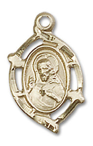 Embellished Scapular Medal - 14kt Gold 5/8 x 3/8 Oval Pendant 4153 Embellished Scapular Medal - 14kt Gold 5/8 x 3/8 Oval Pendant 4153