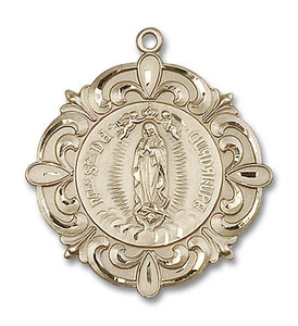 Embellished Large Our Lady of Guadalupe Medal - 14kt Gold 1 1/4 x 1 1/8 Pendant 4227 Embellished Large Our Lady of Guadalupe Medal - 14kt Gold 1 1/4 x 1 1/8 Pendant 4227