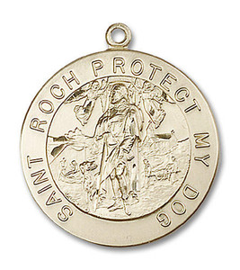 Large St Roch Protect My Dog Medal - 14kt Gold 1 1/8 x 1 Round Pendant 4270 Large St Roch Protect My Dog Medal - 14kt Gold 1 1/8 x 1 Round Pendant 4270