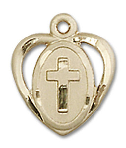 Cut Out Heart Shaped Cross Pendant Charm - 14kt Gold 5411 Cut Out Heart Shaped Cross Pendant Charm - 14kt Gold 5411