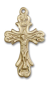 Large Embellished Crucifix Pendant - 14kt Gold 1 x 1/2 5421 Large Embellished Crucifix Pendant - 14kt Gold 1 x 1/2 5421