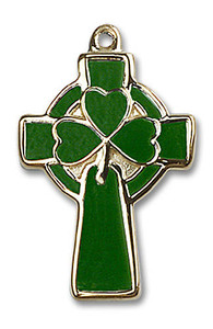 Green Shamrock Celtic Cross Pendant - 14kt Gold 1 x 5/8 5693 Green Shamrock Celtic Cross Pendant - 14kt Gold 1 x 5/8 5693