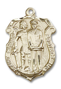 St Michael Police Shield Pendant - 14kt Gold 2 Sizes St Michael Police Shield Pendant - 14kt Gold 2 Sizes
