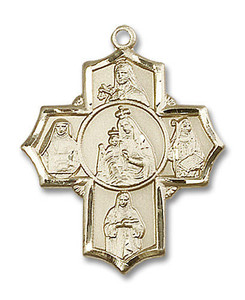 Large Our Lady of Mount Carmel Multi-Saint 5-Way Medal - 14kt Gold 1 1/4 x 1 Pendant 5702 Large Our Lady of Mount Carmel Multi-Saint 5-Way Medal - 14kt Gold 1 1/4 x 1 Pendant 5702