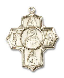 Large Scapular 5-Way Medal - 14kt Gold 1 1/4 x 1 Pendant 5715 Large Scapular 5-Way Medal - 14kt Gold 1 1/4 x 1 Pendant 5715