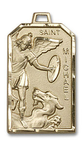 Large St Michael Medal - 14kt Gold 1 1/8 x 5/8 Rectangular Pendant 5720 Large St Michael Medal - 14kt Gold 1 1/8 x 5/8 Rectangular Pendant 5720