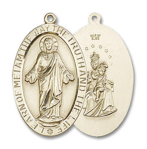 Extra Large Scapular Medal - 14kt Gold 1 5/8 x 1 Oval Pendant 5853 Extra Large Scapular Medal - 14kt Gold 1 5/8 x 1 Oval Pendant 5853
