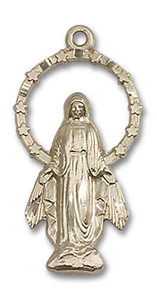 Miraculous Mary Pendant - 14kt Gold 7/8 x 1/2 5902 Miraculous Mary Pendant - 14kt Gold 7/8 x 1/2 5902